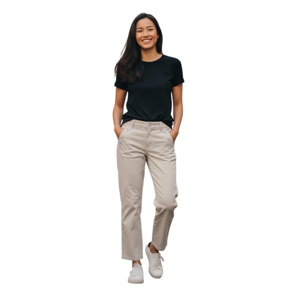 Cabi Women’s Pants 2 White Sailor Button Front Wide Leg Stretch Trousers